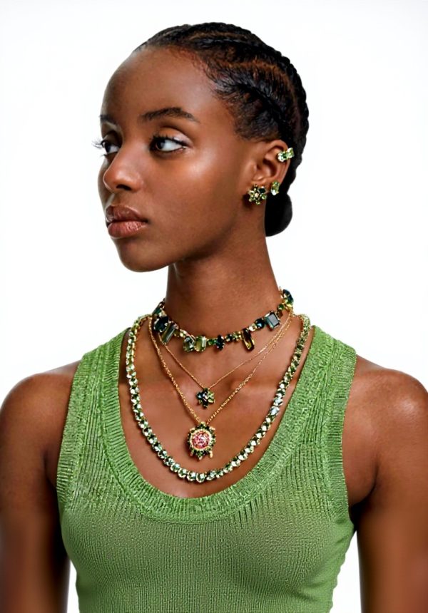 Swarovski Gema Orecchini Cristalli Verdi Design Floreale