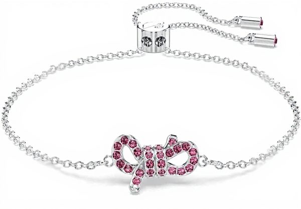 Swarovski Lifelong Bow Bracelet Rhodium Plated Pink Crystals