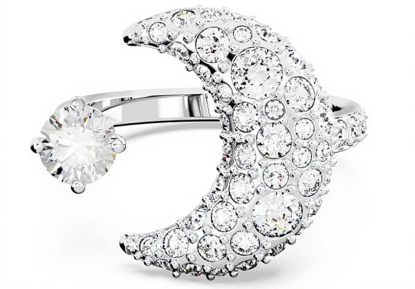 Swarovski Luna Open Ring Women Moon Design Rhodium Plated
