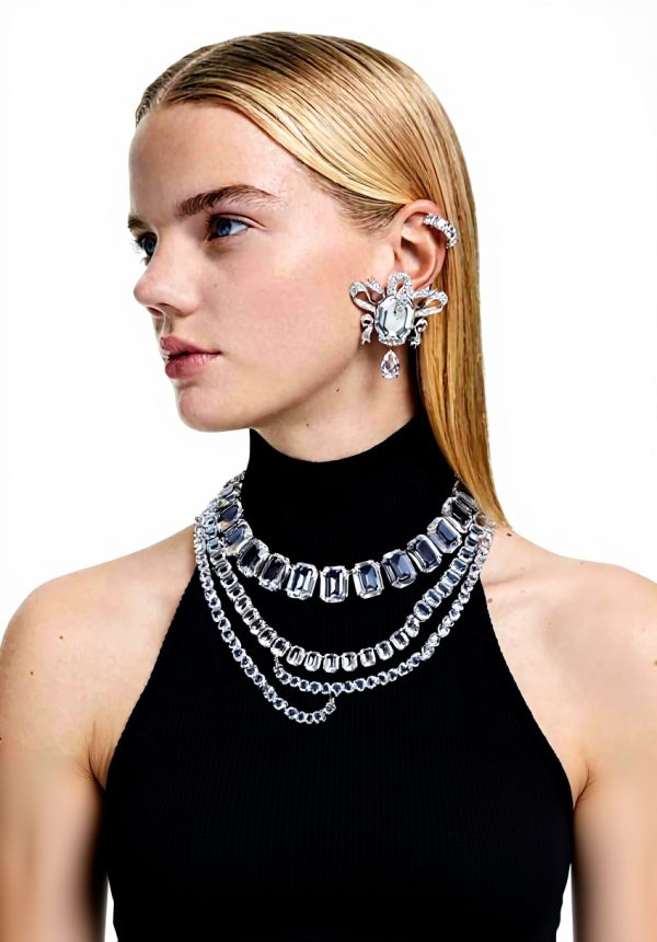 Swarovski Matrix Clip Earrings Rhodium Plated Crystals