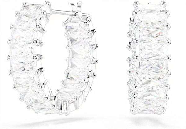 Swarovski Matrix Hoop Earrings Rhodium Plated Womens Jewelry