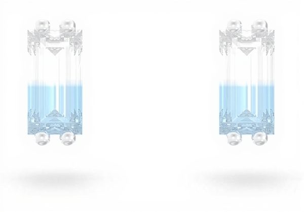 Swarovski Stilla Button Earrings Women Silver Blue 5639132