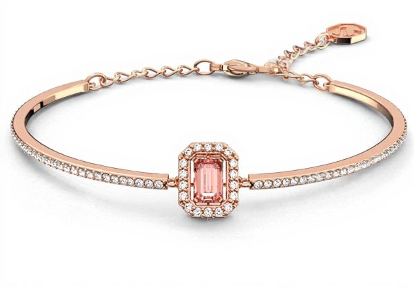 Swarovski Pink Crystal Bangle Rose Gold Tone Womens Jewelry