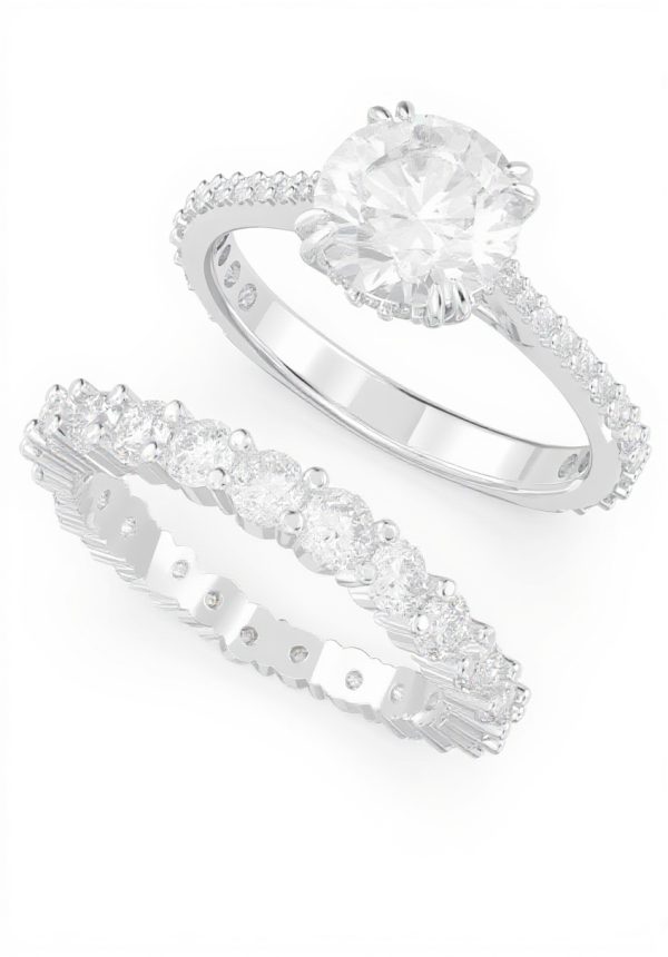 Anelli Swarovski Stilla set 2 pezzi rodio bianco donna