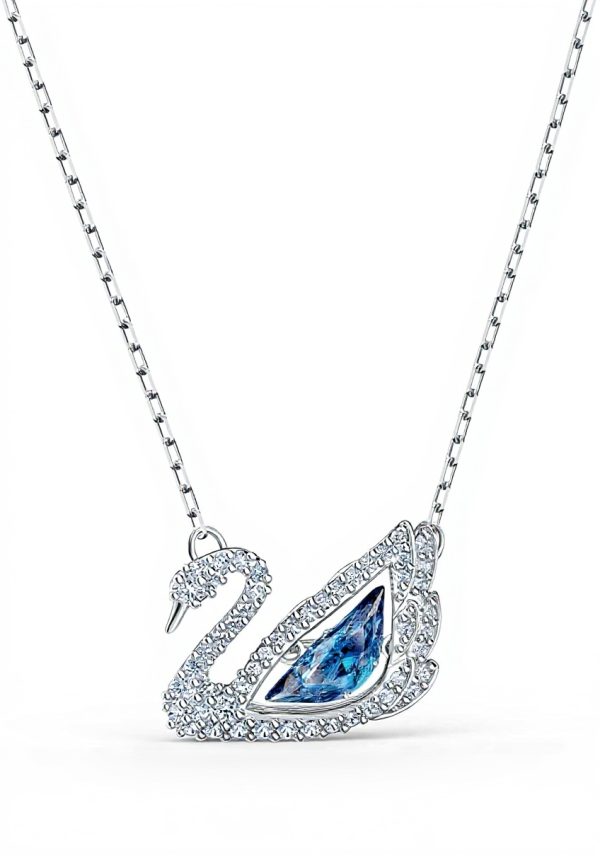 Swarovski Swan Necklace Blue Rhodium Plated Women Jewelry
