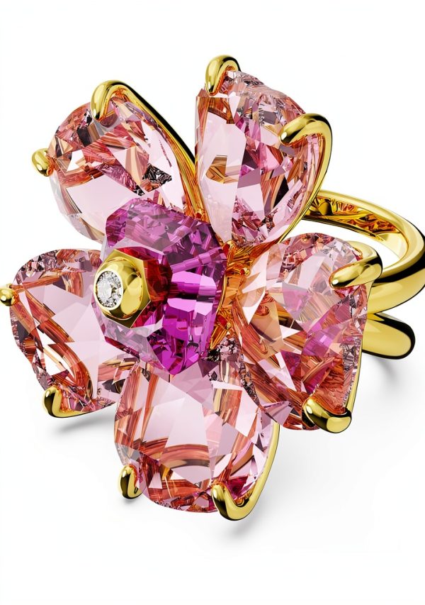 Swarovski anello cocktail cristallo rosa zircone dorato