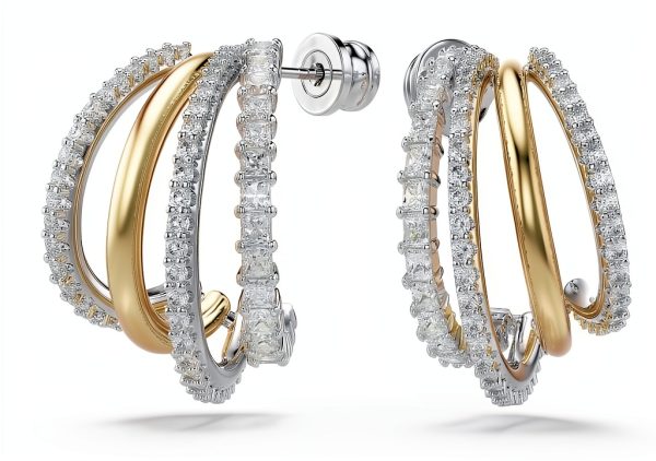 Swarovski Hyperbola Earrings Gold White Crystal Creoles